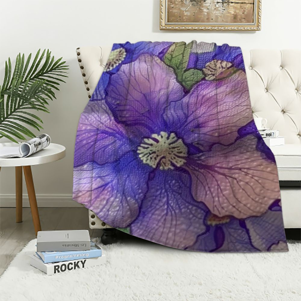 Chilfamy Purple Flowers Soft Flannel Cozy Blanket for Bed Couch Chair