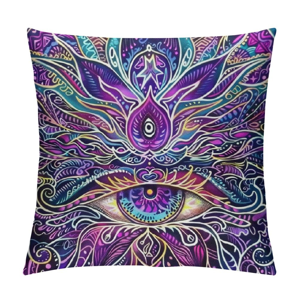 Chilfamy Purple Meditation Mandala Pillow Covers Bohemian Magic Yoga
