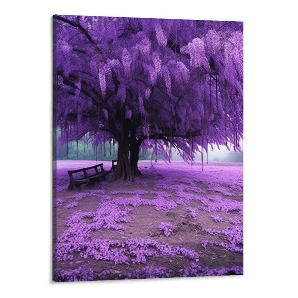 Chilfamy Purple Wisteria Tree Landscape Poster Printing Decorative Painting Canvas Wall Art Living Room Bedroom Decoration Mural (16x20 Inch)