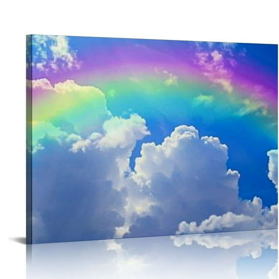 Chilfamy Rainbow Clouds Sky Canvas Wall Art Decor for Home Ready to Hang Room 16x12in