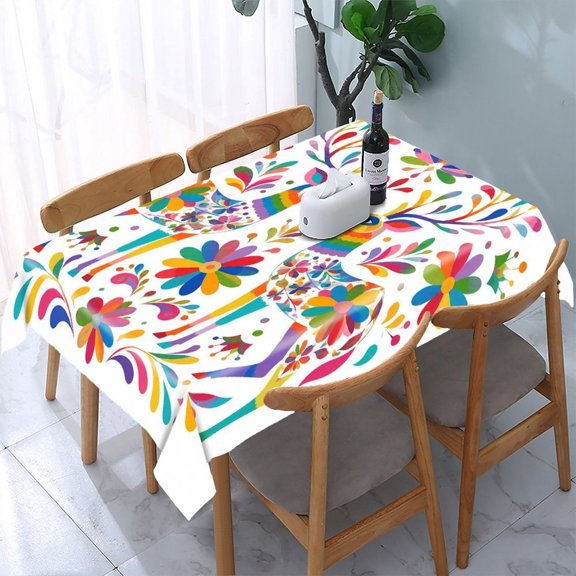 Chilfamy Rainbow Deer Floral Alebrije Rectangle Dining Tablecloth, Washable Wipeable Stain & Wrinkle Resistant Polyester Tablecloth for Kitchen Picnic Party