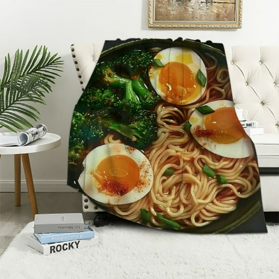 Chilfamy Ramen Blanket Adult Size Ramen Blanket Gifts Flannel Ramen Noodle Throw Blanket for Bed Living Room Sofa Couch Soft Warm Lightweight Cozy Ramen Decor White