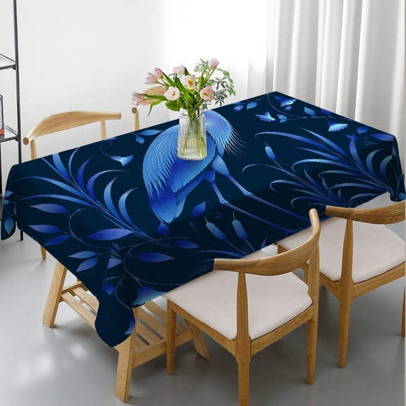 Chilfamy Rectangle Dining Tablecloth - Blue Heron In Night Garden Print, Holiday-Themed Design Machine-Made Rectangle Dining Tablecloth, Ideal for Kitchen Picnic Party