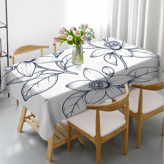 Chilfamy Rectangle Dining Tablecloth - Botanical Orange Blossom Line Art Print, Holiday-Themed Design Polyester Tablecloths Rectangle Dining Tablecloth, Ideal for Kitchen Picnic Party