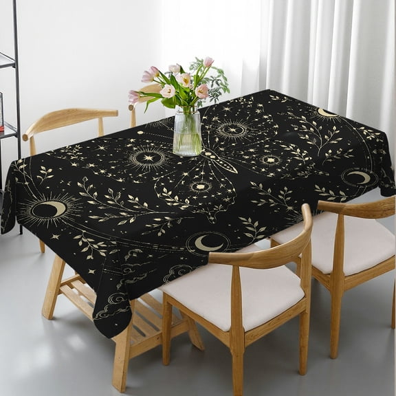 Chilfamy Rectangle Dining Tablecloth - Butterfly Constellation With Sun And Moons Print, Polyester Tablecloths Holiday-Themed Design Rectangle Dining Tablecloth, Ideal for Kitchen Picnic Party