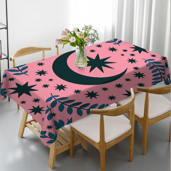Chilfamy Rectangle Dining Tablecloth - Celestial Moon Star Branches.png Print, Machine-Made Festive Table Setting Rectangle Dining Tablecloth, Ideal for Kitchen Picnic Party
