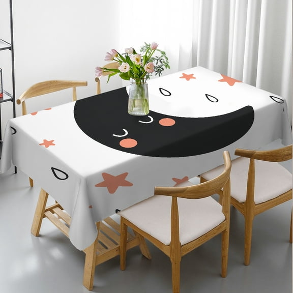 Chilfamy Rectangle Dining Tablecloth - Cute Sleeping Moon Print, Festive Table Setting Kitchen Accessories Rectangle Dining Tablecloth, Ideal for Kitchen Picnic Party