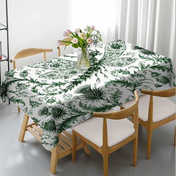 Chilfamy Rectangle Dining Tablecloth - Dragonfly Toile Print, Machine-Made 2D Flat Printing Rectangle Dining Tablecloth, Ideal for Kitchen Picnic Party