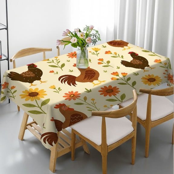 Chilfamy Rectangle Dining Tablecloth - Farmyard Chickens and Red Barn Print, Kitchen Accessories Holiday Party Tablecloth Rectangle Dining Tablecloth, Ideal for Kitchen Picnic Party