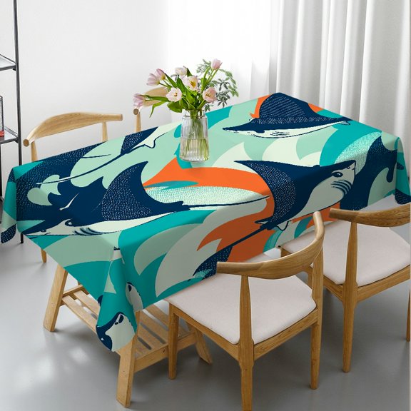 Chilfamy Rectangle Dining Tablecloth - Stingray Swirl Abstract Pattern Print, Holiday-Themed Design Holiday Party Tablecloth Rectangle Dining Tablecloth, Ideal for Kitchen Picnic Party