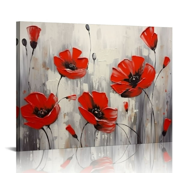 Chilfamy Red Flowers Canvas Prints Wall Art for Home Decor, Ready To Hang - Ideal for Bathroom, Living Room, Bedroom, Office and More 16x12in