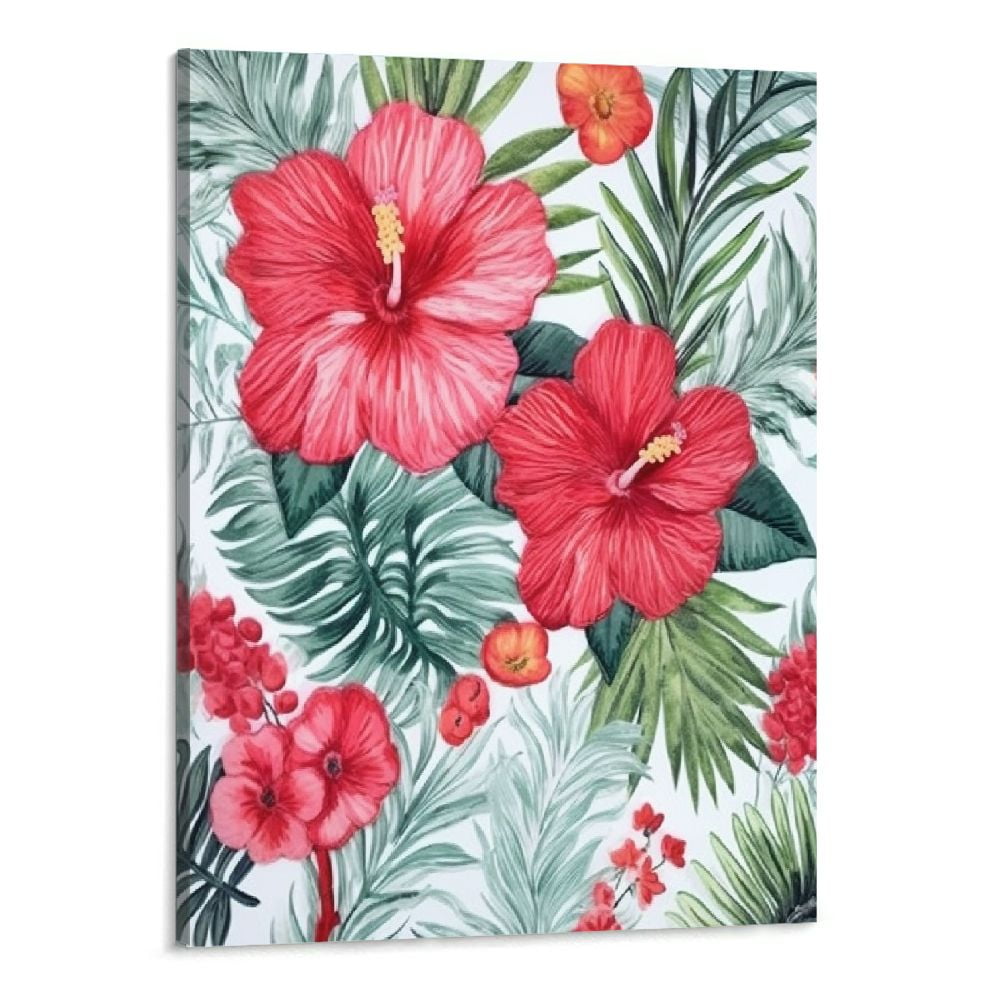 Chilfamy Red Hibiscus Wall Art Picture for Kitchen Bathroom Home Decor ...