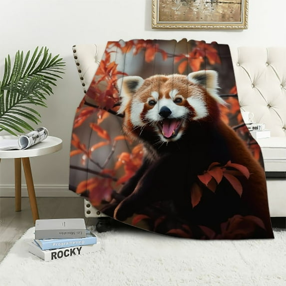 Chilfamy Red Panda Tree Tongue Out Flannel Throw Blanket for Couch Sofa Bed Office Travel Camping School, Super Soft All Seasons Blanket 3 Sizes 40x50in