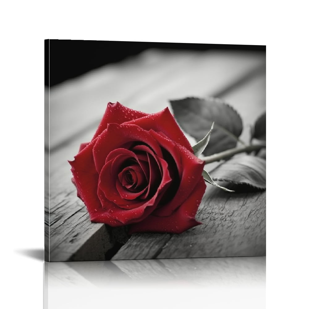 Chilfamy Red Rose Black Rose Romance Canvas Wall Art Decor 12x12in ...