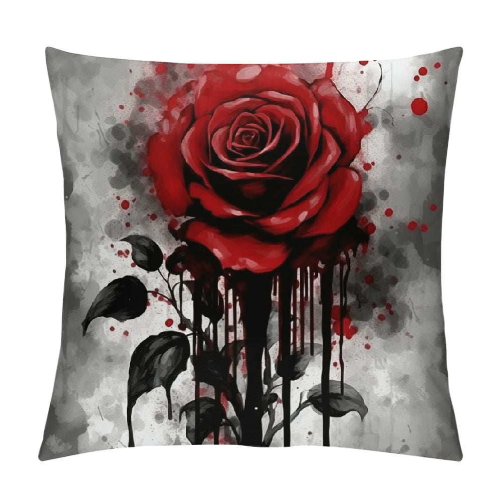 Chilfamy Red Rose Black and White Flowers Gothic Art Pillow Covers for ...