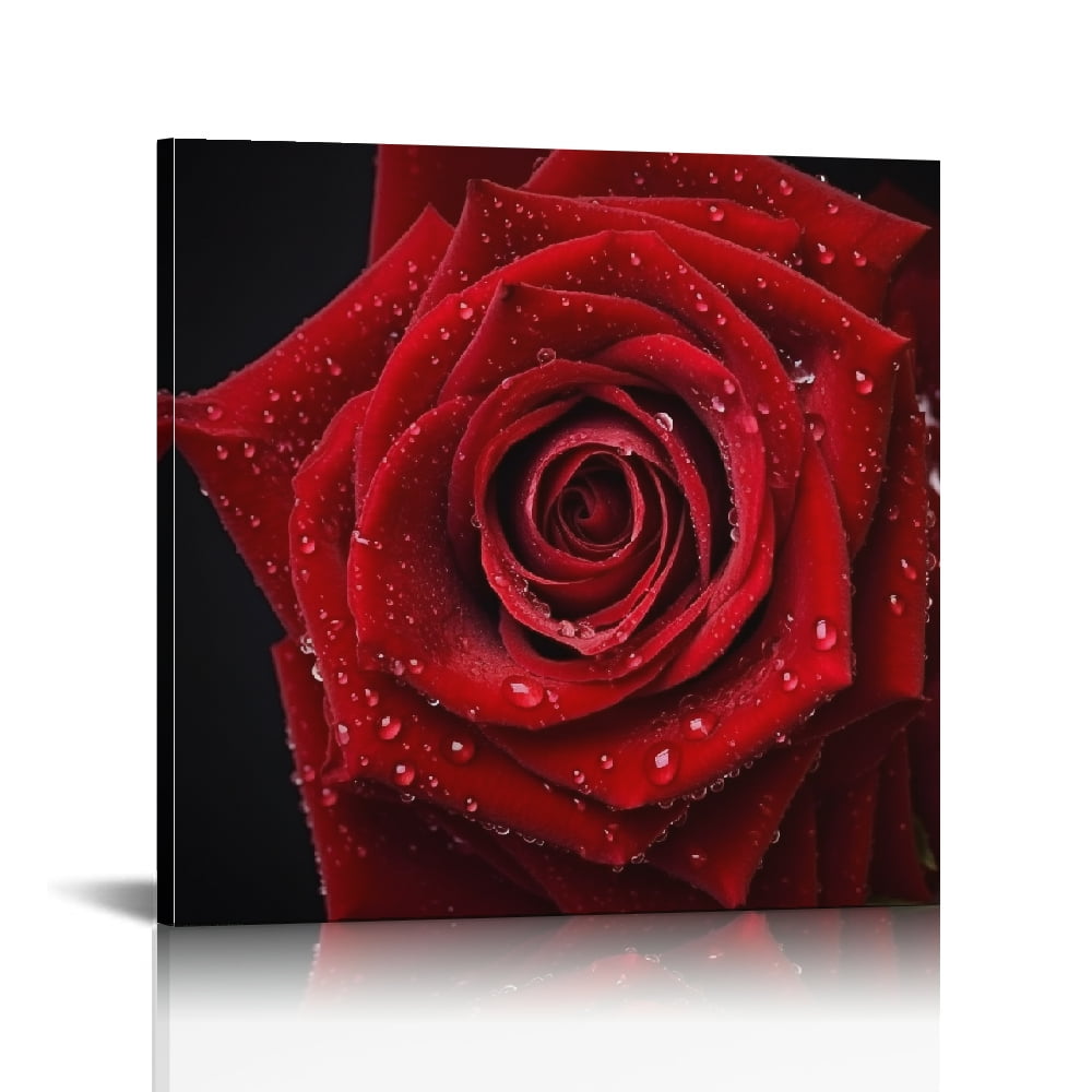 Chilfamy Red Rose Romantic Macro Photography Canvas Wall Art Ready To ...