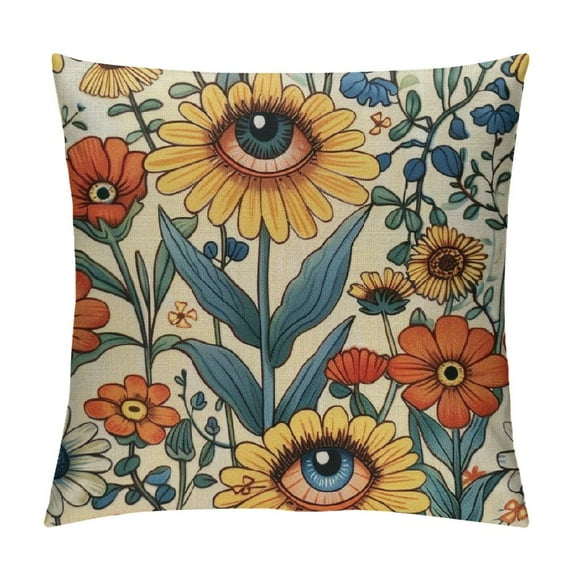 Chilfamy Retro Boho Floral Yellow Orange Throw Pillow Covers, 70s Vintage Cute Abstract Mushrooms Fun Decorative Bed Couch Cushion Cases for Bedroom Living Room 22x22in