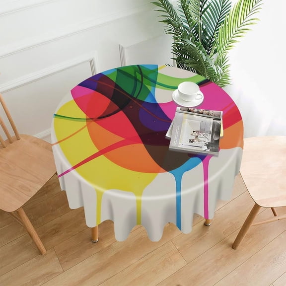 Chilfamy Round Tablecloth,Abstract Bright Colored Premium Polyester Straight Edge Wrinkle Resistant Washable Table Cover for Home Dining Party Decor,60*60 Inch