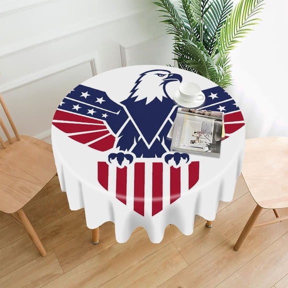 Chilfamy Round Tablecloth,American Eagle Shield Logo Premium Polyester Straight Edge Wrinkle Resistant Washable Table Cover for Home Dining Party Decor,60*60 Inch
