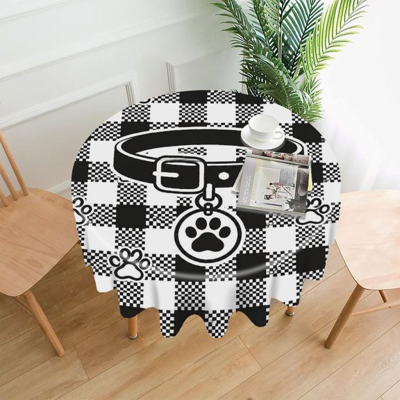 Chilfamy Round Tablecloth,Buffalo Check Dog Collar Pattern Premium Polyester Straight Edge Wrinkle Resistant Washable Table Cover for Home Dining Party Decor,60x60 Inch