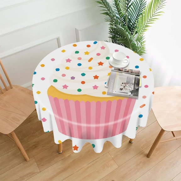 Chilfamy Round Tablecloth,Cupcake Frosting Star Sprinkle Premium Polyester Straight Edge Wrinkle Resistant Washable Table Cover for Home Dining Party Decor,60x60 Inch