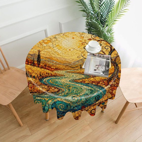 Chilfamy Round Tablecloth,Desert Oasis Sunset Premium Polyester Straight Edge Wrinkle Resistant Washable Table Cover for Home Dining Party Decor,60x60 Inch