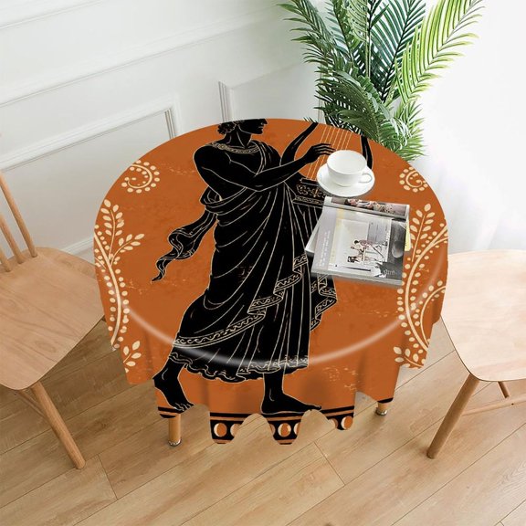 Chilfamy Round Tablecloth,Greek Lyre Player Pottery Art Premium Polyester Straight Edge Wrinkle Resistant Washable Table Cover for Home Dining Party Decor,60x60 Inch