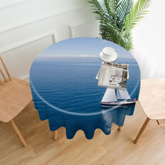 Chilfamy Round Tablecloth,Infinite Blue Voyage Premium Polyester Straight Edge Wrinkle Resistant Washable Table Cover for Home Dining Party Decor,60*60 Inch