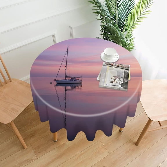 Chilfamy Round Tablecloth,Lavender Twilight Sail Premium Polyester Straight Edge Wrinkle Resistant Washable Table Cover for Home Dining Party Decor,60*60 Inch