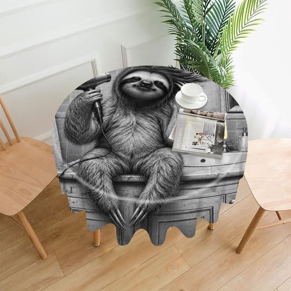 Chilfamy Round Tablecloth,Lion Hair Dryer Vanity Dark Premium Polyester Straight Edge Wrinkle Resistant Washable Table Cover for Home Dining Party Decor,60x60 Inch