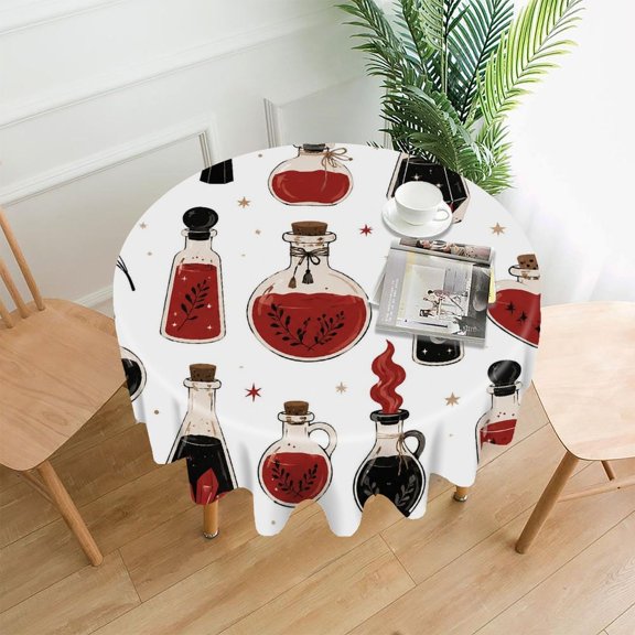 Chilfamy Round Tablecloth,Magic Potion Bottles Clipart Premium Polyester Straight Edge Wrinkle Resistant Washable Table Cover for Home Dining Party Decor,60x60 Inch