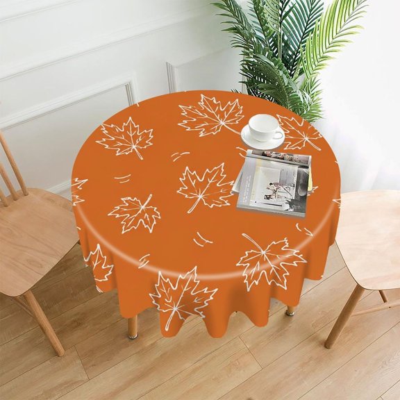 Chilfamy Round Tablecloth,Maple Leaf Outline Pattern Orange Premium Polyester Straight Edge Wrinkle Resistant Washable Table Cover for Home Dining Party Decor,60x60 Inch