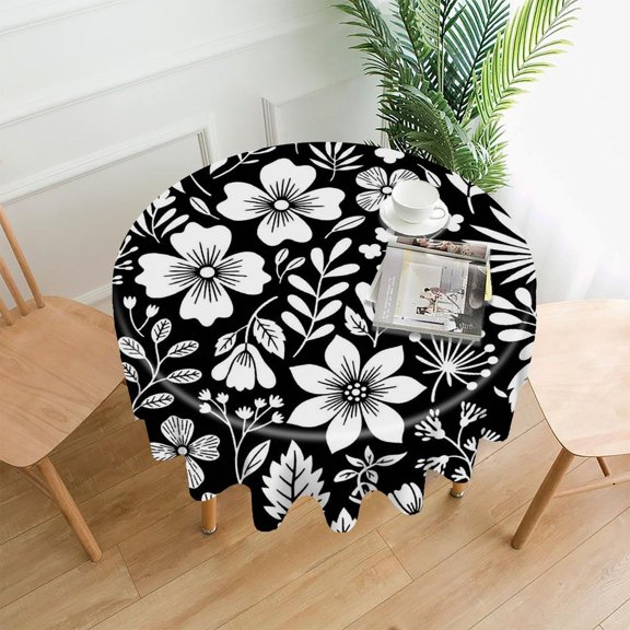 Chilfamy Round Tablecloth,Midnight Botanical Silhouettes Premium Polyester Straight Edge Wrinkle Resistant Washable Table Cover for Home Dining Party Decor,60*60 Inch