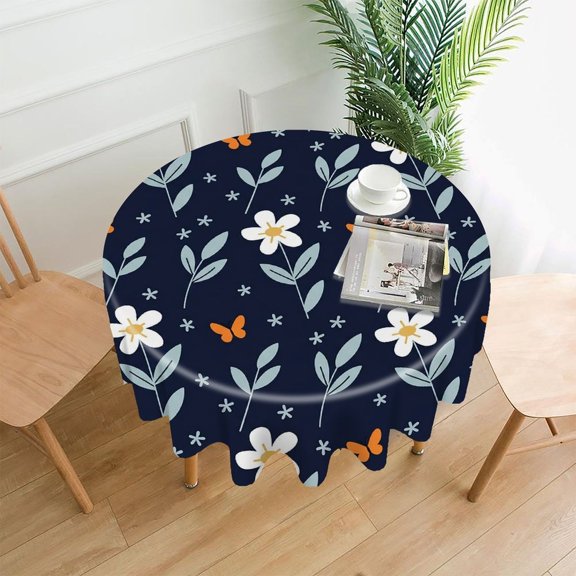 Chilfamy Round Tablecloth,Midnight Butterfly Garden Premium Polyester Straight Edge Wrinkle Resistant Washable Table Cover for Home Dining Party Decor,60*60 Inch