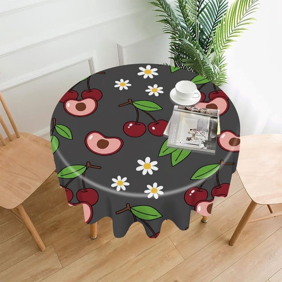Chilfamy Round Tablecloth,Midnight Cherry Blossom Premium Polyester Straight Edge Wrinkle Resistant Washable Table Cover for Home Dining Party Decor,60*60 Inch
