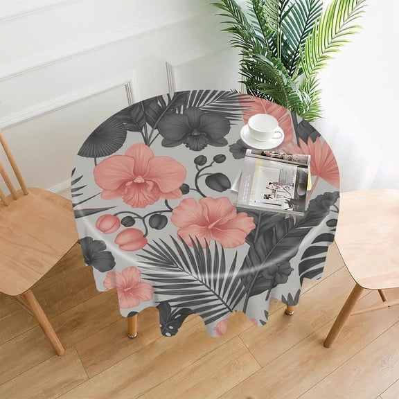 Chilfamy Round Tablecloth,Midnight Jungle Bloom Premium Polyester Straight Edge Wrinkle Resistant Washable Table Cover for Home Dining Party Decor,60*60 Inch