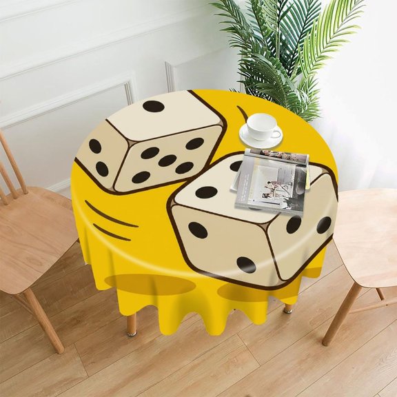 Chilfamy Round Tablecloth,Rolling Dice Yellow Background Premium Polyester Straight Edge Wrinkle Resistant Washable Table Cover for Home Dining Party Decor,60x60 Inch