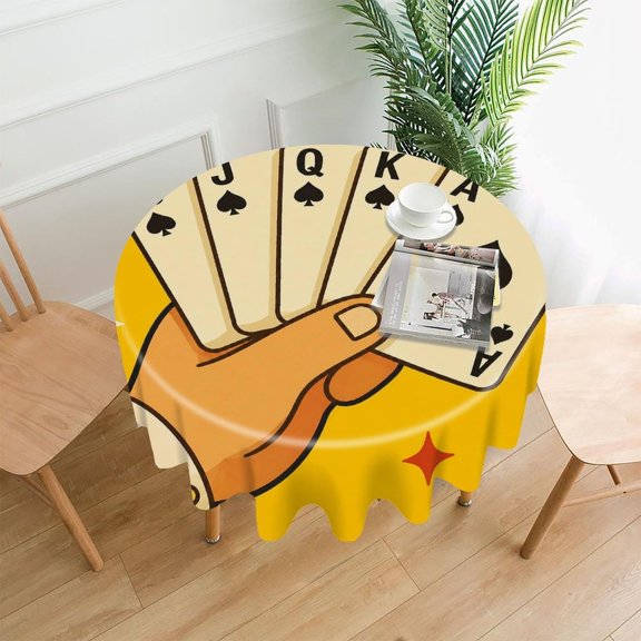 Chilfamy Round Tablecloth,Royal Flush Spades Hand Premium Polyester Straight Edge Wrinkle Resistant Washable Table Cover for Home Dining Party Decor,60x60 Inch