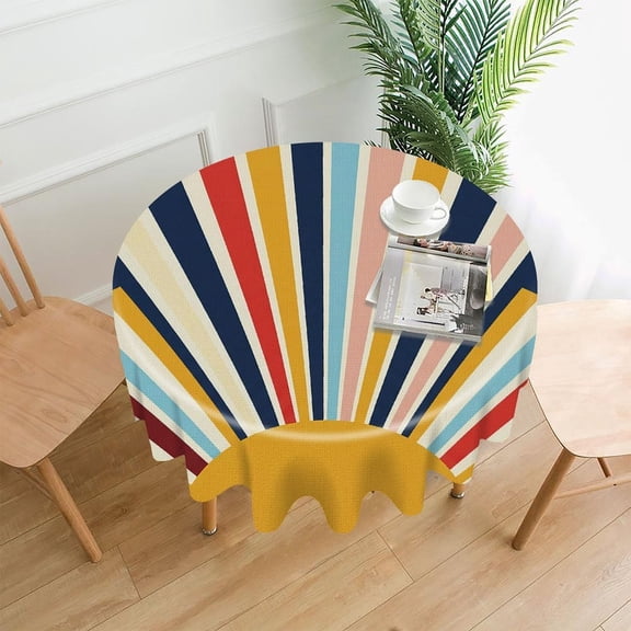 Chilfamy Round Tablecloth,Sunset Aesthetic Colorful Rainbow Premium Polyester Straight Edge Wrinkle Resistant Washable Table Cover for Home Dining Party Decor,60*60 Inch