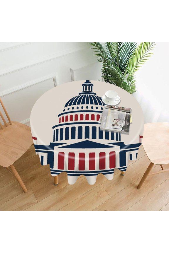 Round Tablecloth,US Capitol Building Icon Premium Polyester Straight Edge Wrinkle Resistant Washable Table Cover for Home Dining Party Decor,60*60 Inch