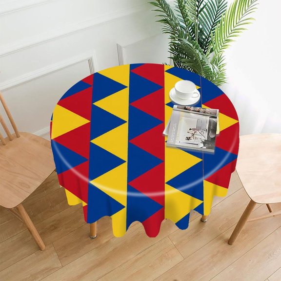 Chilfamy Round Tablecloth,Zigzag Chevron Vertical Stripes Pattern Premium Polyester Straight Edge Wrinkle Resistant Washable Table Cover for Home Dining Party Decor,60x60 Inch