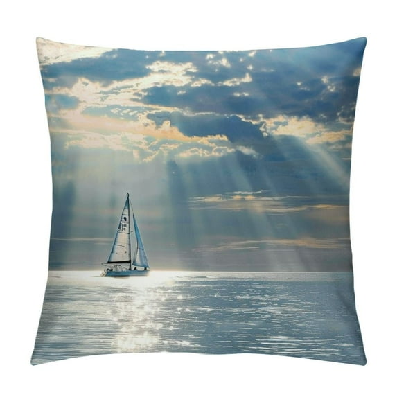Chilfamy Sailboat Ocean Sun Beams Pillow Covers for Couch Sofa Indoor Outdoor Pillow Case Aesthetic Decorative Summer Throw Pillow Cover 1PC 18x18in