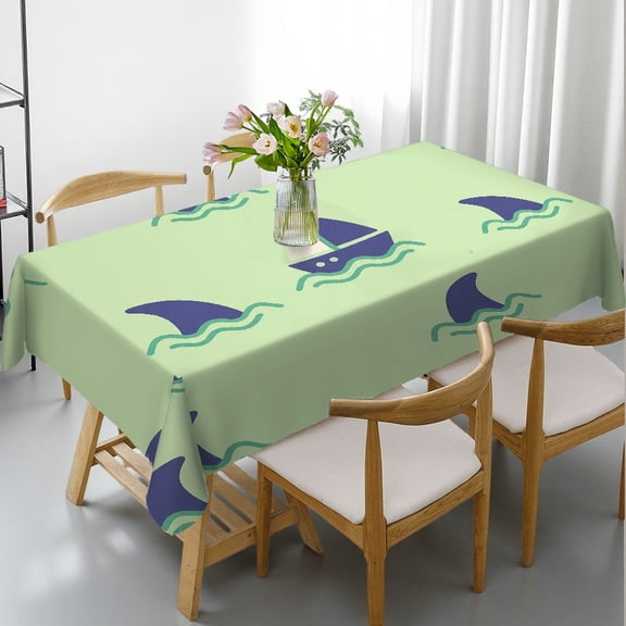 Chilfamy  Sailboat And Shark Fin Pattern Print Rectangle Dining Tablecloth, Festive Table Setting Polyester Tablecloths, Sailboat And Shark Fin Pattern