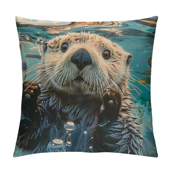 Chilfamy Sea Otter Decorative Square Throw Pillow Covers for Sofa Couch Decoration Pillowcase 1PC 18x18in