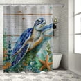 thumbnail image 1 of Chilfamy  Sea Turtle Shower Curtain for Bathroom, Starfish and Shells on Rustic Wooden Board Shower Curtain with Hooks, Ocean Beach Theme Fabric Shower Curtain Sets Bathroom Decor White, 1 of 7