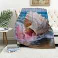 thumbnail image 1 of Chilfamy Seashell Wave Pink Flower Gifts Blanket Super Soft Flannel Blanket for Bed Sofa Living Room Decor All Seasons Exquisite Hand Feel Blanket 40x50in, 1 of 6