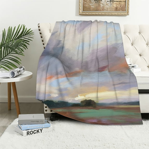 Chilfamy Sky Clouds Impressionist Painting Flannel Throw Blanket for Couch Sofa Bed Office Travel Camping School All Seasons Long-Lasting Blanket 40x50in
