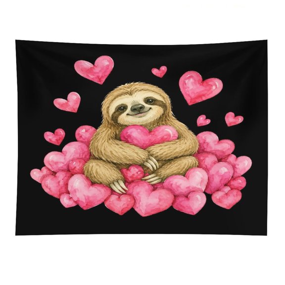 Chilfamy Sloth Hearts Pile Cute Polyester Wall Tapestry Anti Wrinkle Art Hanging Decor for Bedroom Living Room Home Holiday Decoration Gift
