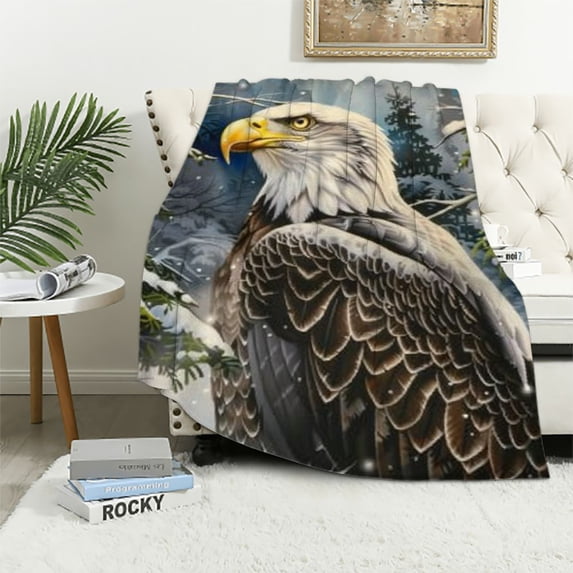 Chilfamy Snow Pine Tree Iceberg Throw Blanket Eagle Tree Throw Blankets for Couch, Sofa Bed Living Room Bird Animals Throw Blanket Throw White
