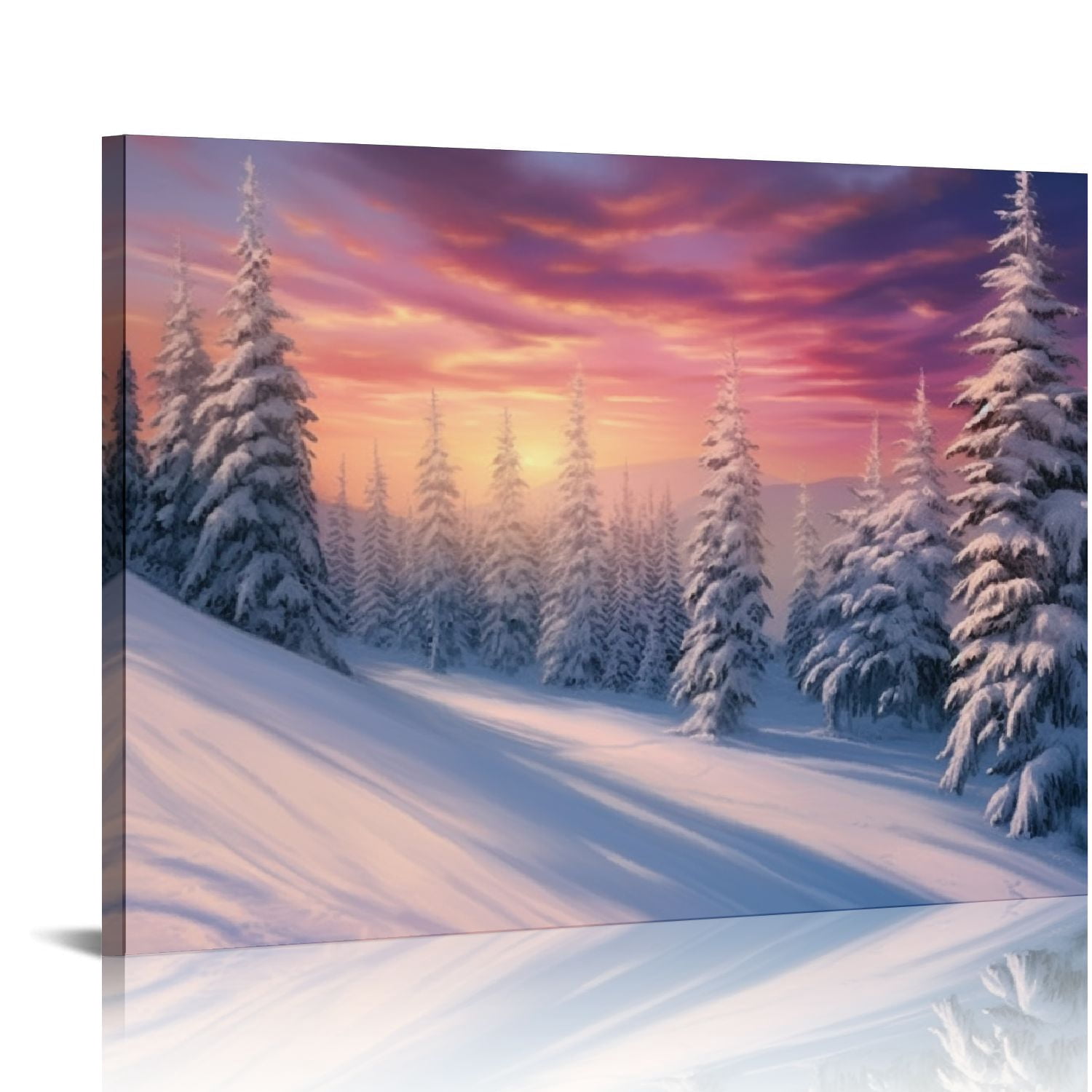 Chilfamy Snowy Landscape Sunset Trees Canvas Wall Art Print Home Decor ...